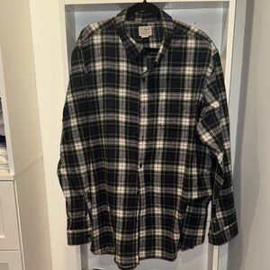 L.L. Bean Men's Navy and Green Plaid Shirt